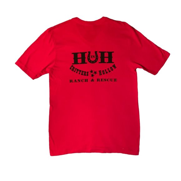 Heart in Hand Critters Hollow Ranch & Rescue Unisex Red V-Neck Tee - Small - Picture 2 of 4
